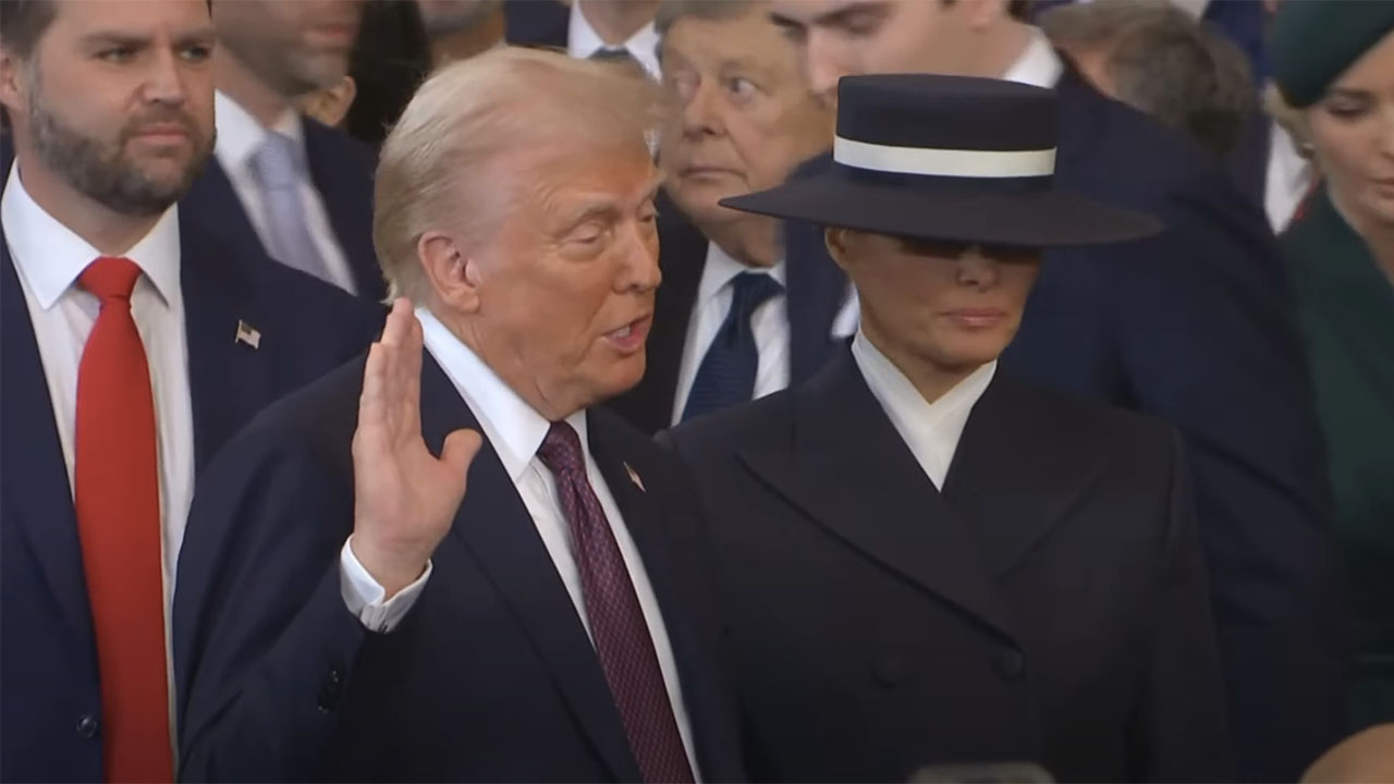 Donald Trump takes the presidential oath of office, Jan. 20, 2025 (Screenshot)